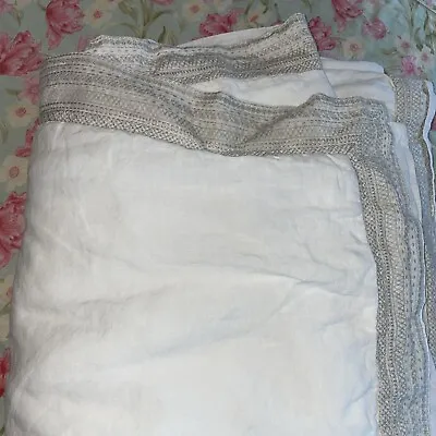 Restoration Hardware Full/Queen 100% Linen White Duvet Dune Embroidered Border • $100