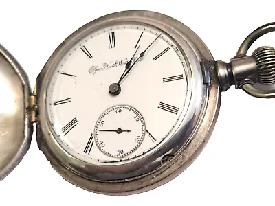 Antique 1893 18 Size 5 Ounce Coin Silver ELGIN Hunter Case Pocket Watch. • $348