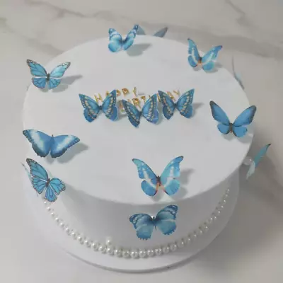 Edible Wafer Paper Butterfly Set 28 Blue Cake Decorations Cupcake Topping • $15.41