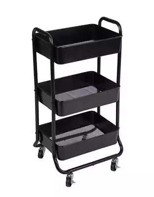 3 Tier Metal Utility Cart Rich Black Laundry Baskets Powder Coating • $23.73