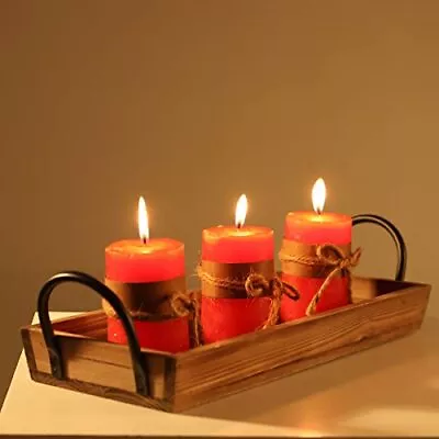 Wood Tray Rectangular Candle Tray With Metal Handles For Table Centerpieces Deco • $21.57