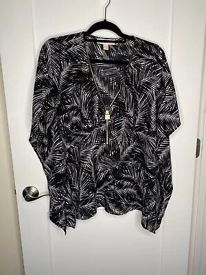 Michael Kors Black Palm Print Poncho Style Top/Cover Up Size S / M • $19.99