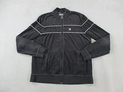 Fila Jacket Adult Large Black Full Zip Velour Track Sweater Pockets Faded Mens • $24.99