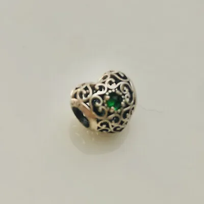 Pandora Signature Filigree Birthstone Heart August Peridot Green Charm CZ • $32