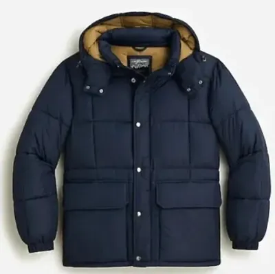 New J. Crew Nordic Varsity NAVY Medium Quilted Puffer PrimaLoft Jacket Coat NWT • $99