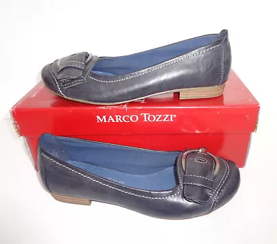 Marco Tozzi Ladies Leather Womens Navy Shoes Flats Slip On New RRP £60 UK Size 4 • £24.98