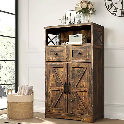 Farmhouse Storage Cabinet With Drawers And Shelves Freestanding Kitchen Pantry  • $158.46