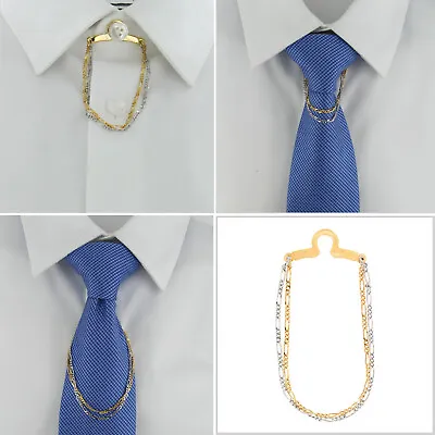 Ky & Co USA Tie Chain Silver Gold Two Tone Double Figaro 7.5  • $13.99