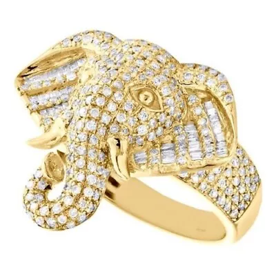 Elephant Design Band Ring 2 Carat Lab Created Diamond Round Yellow Gold Plated • $102.39