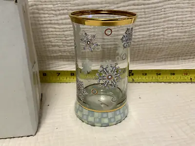 MacKenzie Childs Snowfall Snowflake SILVER CHECK Highball Glass NEW NWT • $49