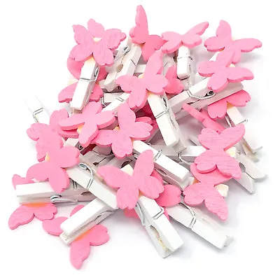 30mm Mini Clothes Pegs With 20mm Butterflies Craft For Shabby Chic Wedding Decor • £5.49