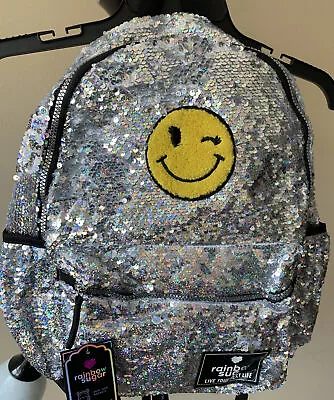 Rainbow Sugar Sequin Backpack - Silver - Smiley Face -  New With Tags  • $29.49