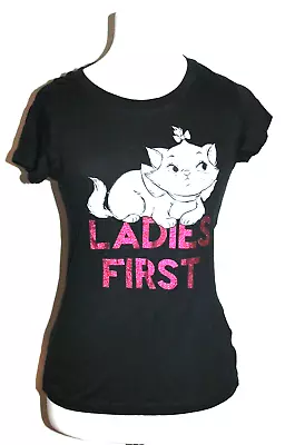 DISNEY Aristocats Marie  Ladies First  Black T Shirt Juniors Size Medium M NEW • $12