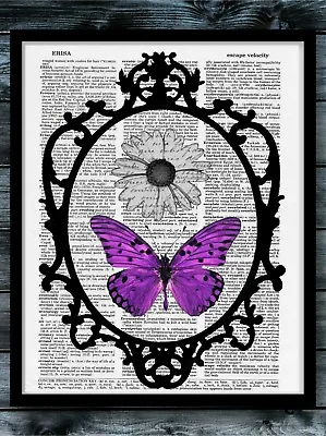 Steampunk Vintage Dicitonary Art Print Butterfly Poster Boho Chic Purple Decor • $8