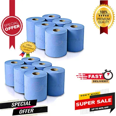 12 X Jumbo Workshop Hand Towels Rolls 2 Ply Centre Feed Wipes Embossed Tissue • £14.99