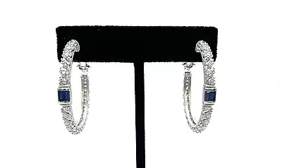 Judith Ripka Sterling Silver Cubic Zirconia & Sapphire Hoop Earrings. 1-1/4  • $89.99