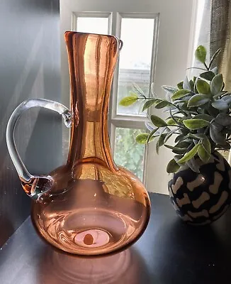 Murano Italian Art Glass 8” Pink Pitcher Controlled Bubbles Applied Handle • $30