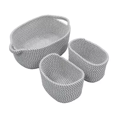 Oval Cotton Rope Woven Storage Basket Pack Of 3 Multi - Purpose Organiser Caddy • £20.89