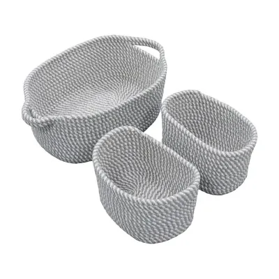 £20.89 • Buy Oval Cotton Rope Woven Storage Basket Set Of 3 Multi - Purpose Organiser Caddy