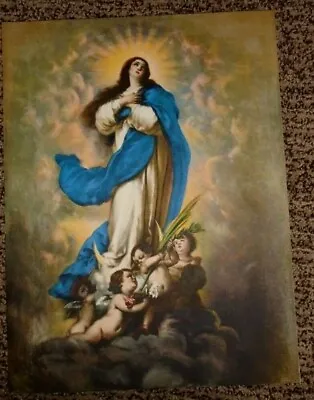 Virgin Mary Angels Lilies Litho In U.S.A. 12 X9  Sample Print Vintage • $14.99