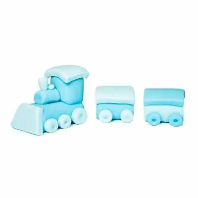 Blue Train Sugar Cake Decoration Topper Carriages Birthday Figure • £12.57