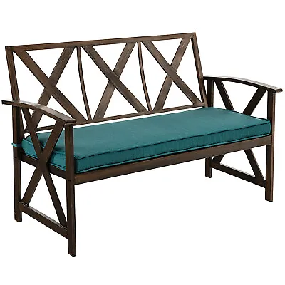 Outdoor Garden Park Bench With Padded Cushion Wood Grain Coated Heavy Duty Frame • $159.99
