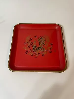 VTG Metal Red Maxey Tray Peacock Rooster Design 13.25   Square Serving Tray MCM • $7