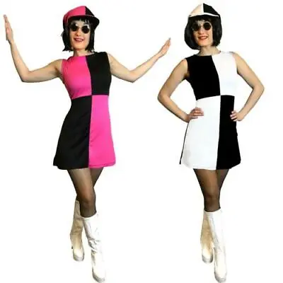 Ladies Mod Girl Costume Adult 60s 70s Go Go Womens Swinging Sixties Fancy Dress • £10.49