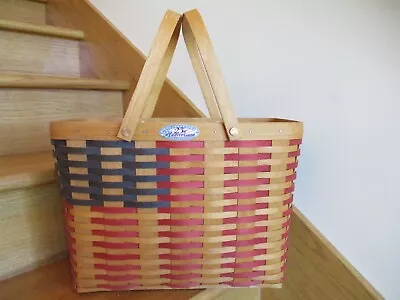 Longaberger Flag Magazine Basket Set C Club Scratched Handle *shipping Included* • $79