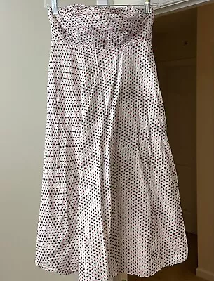 J. Crew Dress Strapless Sundress Red Navy Polka Dot A-Line Ruched Women's 0 XS • $7.87