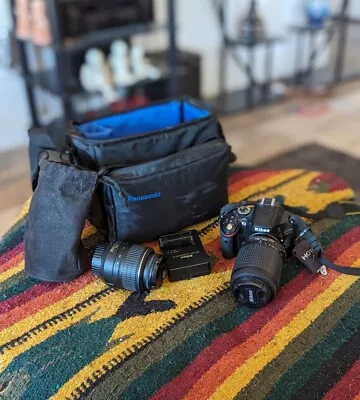 Nikon D5100 Camera With 2 Lens Carry Bag Charger USB Data Cord • $399.88