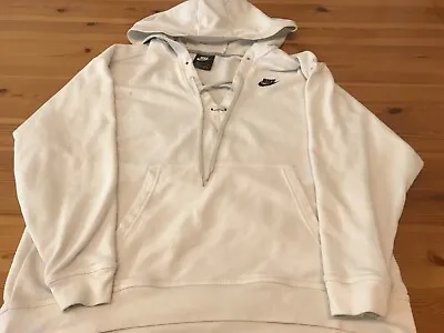 Nike White Solid Pockets Drawstring Long Sleeve Pullover Hoodie Adult Size Med • $14.97