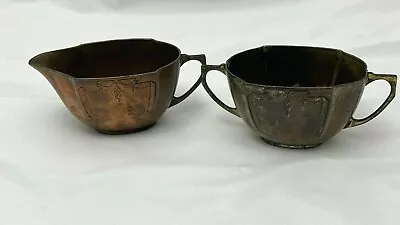 Vintage Soft Pewter Creamer & Sugar Set Made In Japan Etched Swag Design  • $18.95