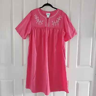 National 1X House Dress Muumuu Floral Embroidered Coral • $10.99