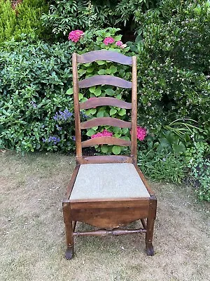 £25 • Buy Antique Georgian Ladder Back Elm Commode Chair, Upholstered Seat