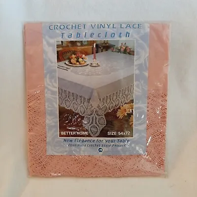 Vintage Better Home Pink Vinyl Lace Crochet Tablecloth 54  X 72  New In Package • $29.99