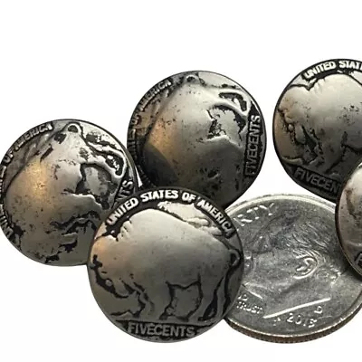 8 Pcs Buffalo Nickel Metal Silver Pewter BUTTONS 5/8  NEW VINTAGE REPLICA CRAFTS • $8.99