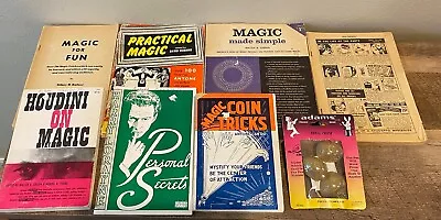 Vintage Magic Book Trick Lot Of 7 Houdini Harry Lorayne Coin Tricks Shell Trick • $32