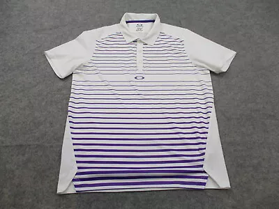 Oakley Polo Shirt Mens Extra Large White Purple Striped Golfer Golf Active * • $16.97