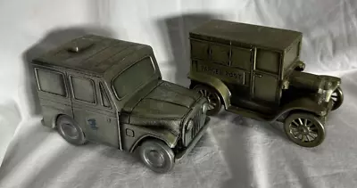 Vintage Banthrico 1974 JEEPs  USPS Mail Vehicle Rolling Metal Coin Bank 2 Total • $23.85