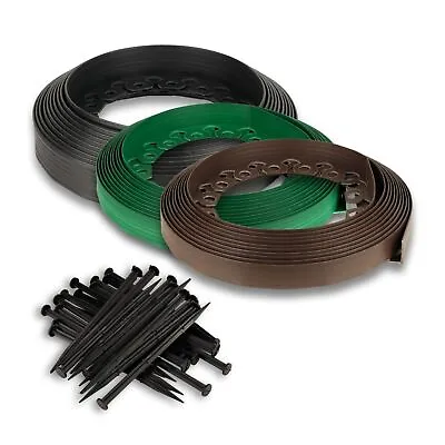 10 - 50 Metre FLEXIBLE GARDEN BORDER GRASS LAWN PATH EDGING WITH PLASTIC PEGS • £4.99