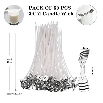 Pack 50 Pre Waxed Candle Wicks For Candle Making With Sustainers 20cm Long • £3.99