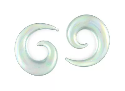 Pair Clear Pearl Iridescent Glass Spirals Gauges • $19.25