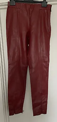 Zara Red Faux Leather Jeggings Trousers Size 10 Zip Ankles L28 Mid Waist BNWT • £20