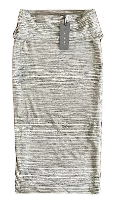 £25 • Buy £49 • Mint Velvet • Grey Stripped Tube Bodycon Jersey Skirt Sz 8 UK. BNWT