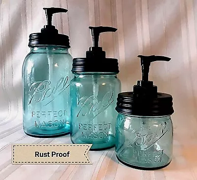 BALL Soap Pump DISPENSER MASON JAR Black RUST PROOF Half Pint/Pint/Quart  ~ Blue • $13.95