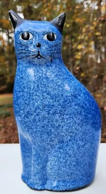 Vintage Enesco Ceramic Blue Sponge Speckled Calico Cat Sculpture Figurine 10  H • $22.96