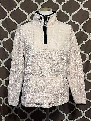 PINK Victorias Secret Sweater Pullover Half Zip Sherpa Fleece Cream Women’s XS • $16.50