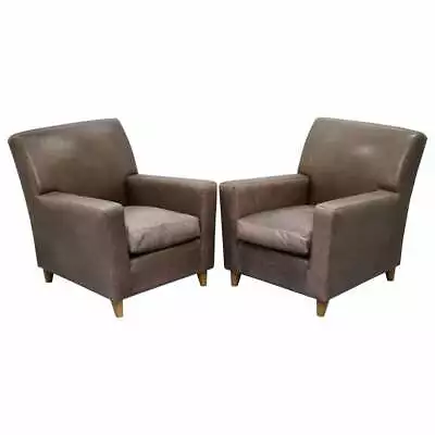 £2000 • Buy Pair Stylish Rrp £8000 Terence Conran Italian Grey Heritage Leather Armchairs