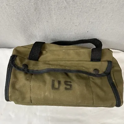 Vintage US Army Bag Olive Drab Green Canvas Pockets Mechanics Tools YKK Zip • $58.78